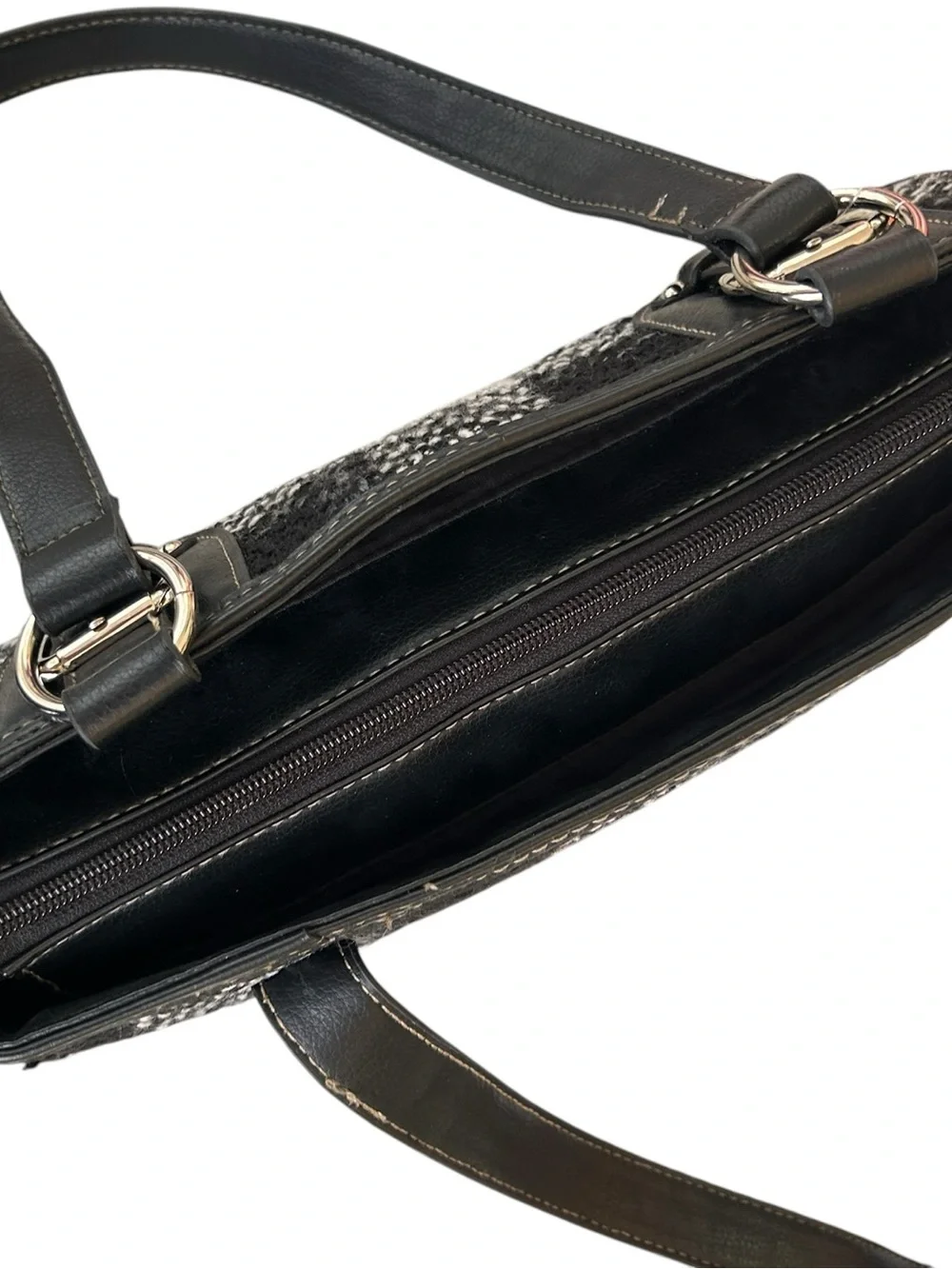 Quiet Luxury - Black & White Plaid - Tweed Texture - Bag with Silver Hardware